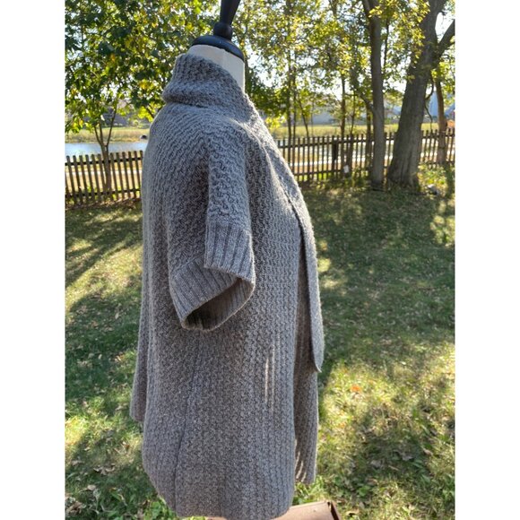 Kenar Wool & Nylon Gray Shawl Collar Short Sleeve Cardigan Sweater L - Picture 4 of 8